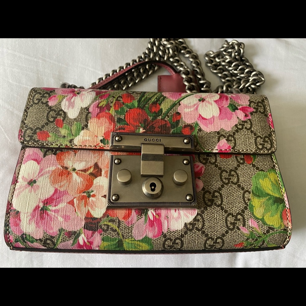 GG Supreme Blooms Small Padlock Shoulder Bag